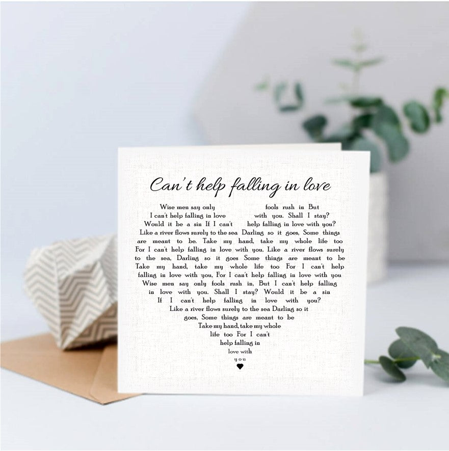 Cant help falling in love lyrics personalised greeting card